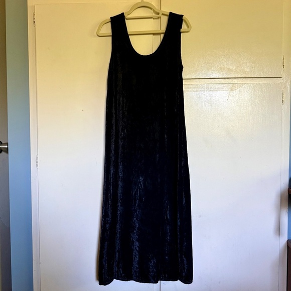 CP Shades Black Crushed Velvet Sleeveless Tank Midi Dress Size Small Lagenlook - Picture 5 of 9